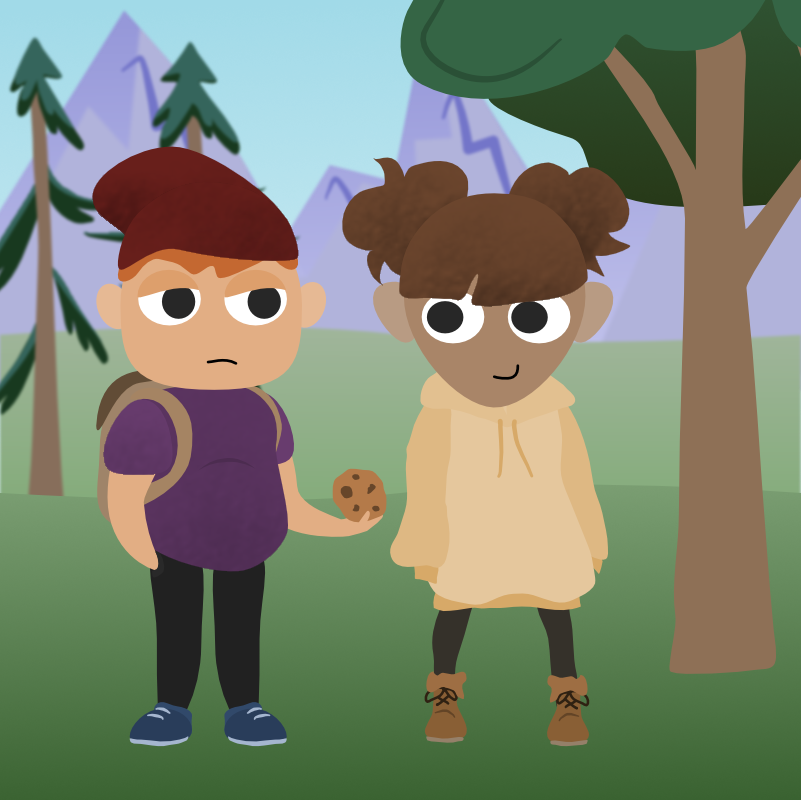 Vector image of a boy and girl standing in nature