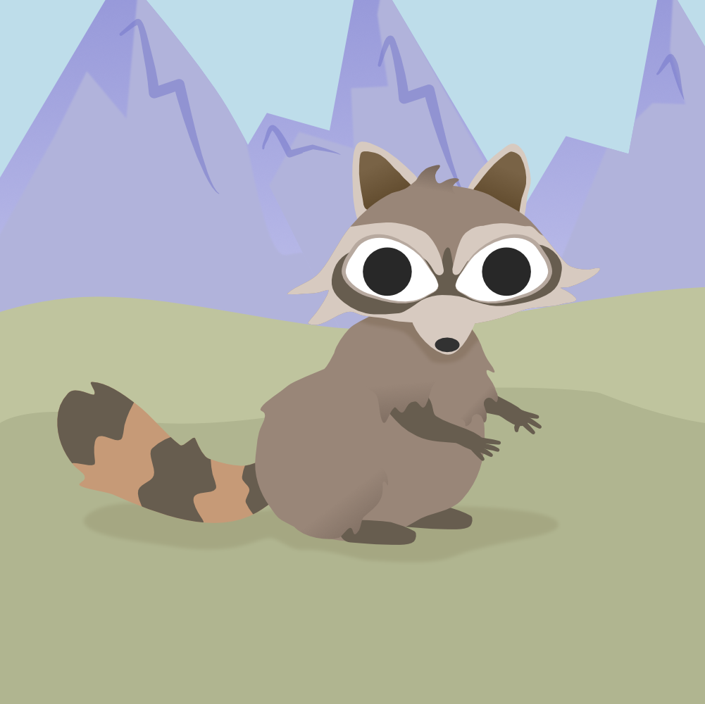 Vector image of a raccoon looking towards camera, eyes wide