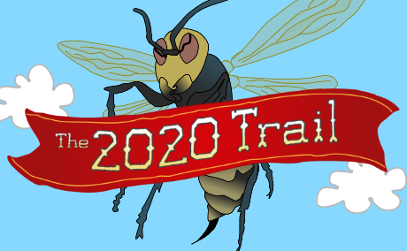 The 2020 Trail game title graphic showing a murder hornet flying behind the title