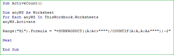 Screenshot of VBA macro code