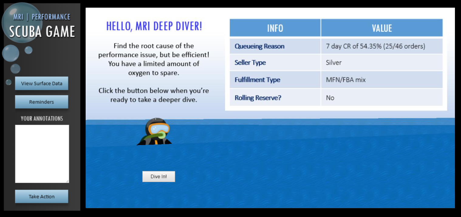 Screenshot of the scuba game intro screen