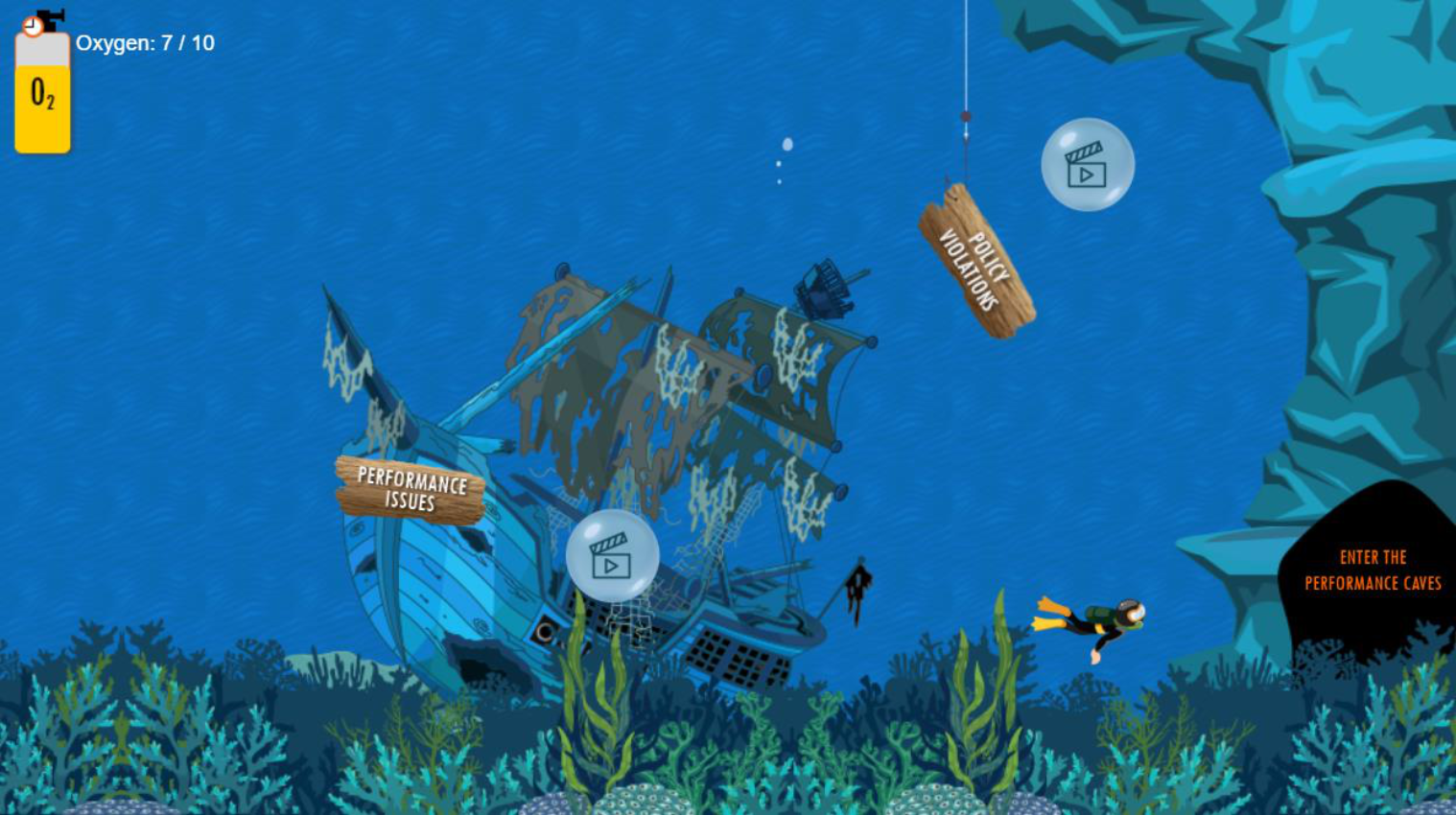 Screenshot of the first underwater portion of the scuba game