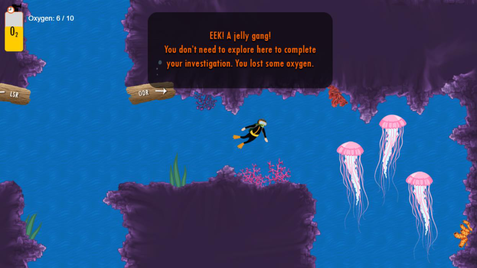 Screenshot of the player getting feedback in the scuba game